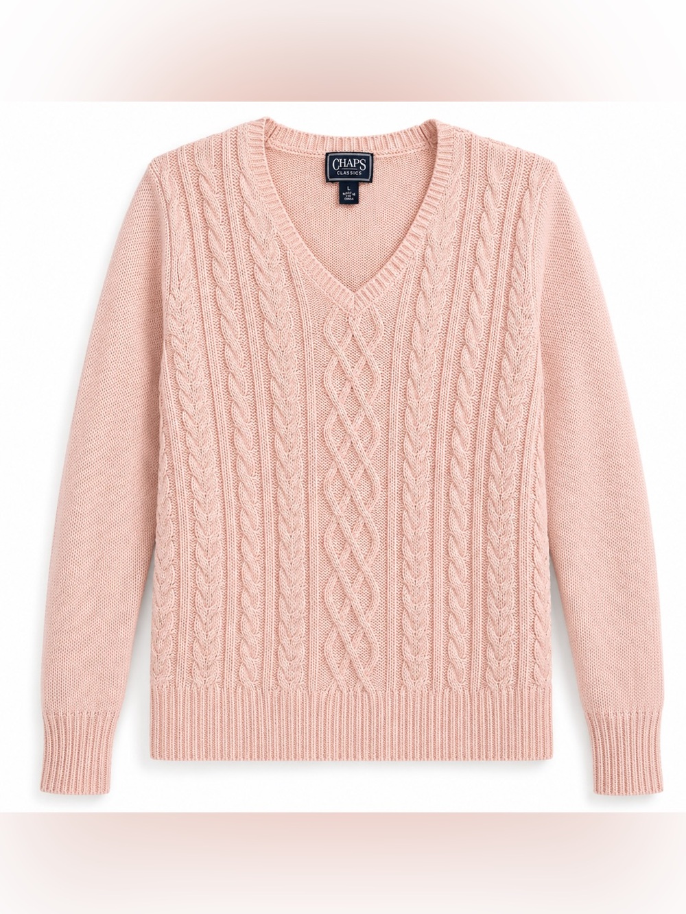 Chaps Classics Pink Metallic Cable Knit V-Neck Sweater Women’s L